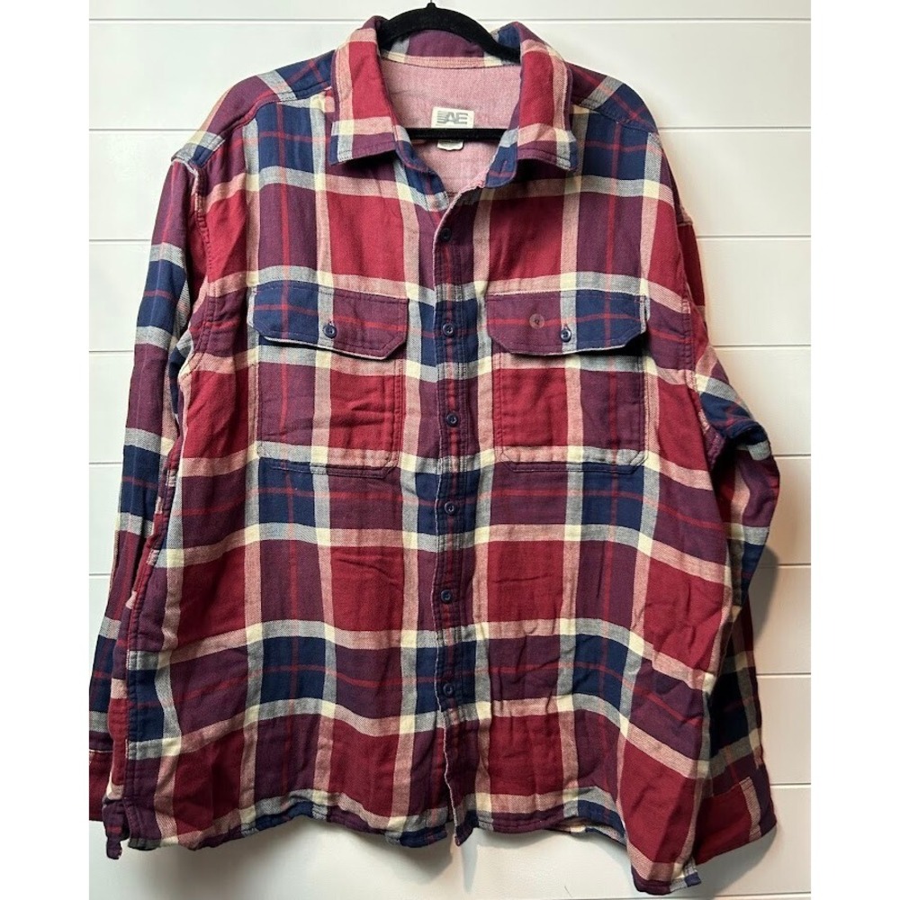 Men's American Eagle Button Up Shirt with Chest pockets Sz XL Red Plaid NWT